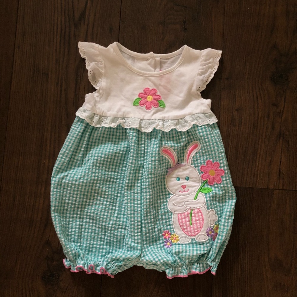 seersucker bunny romper